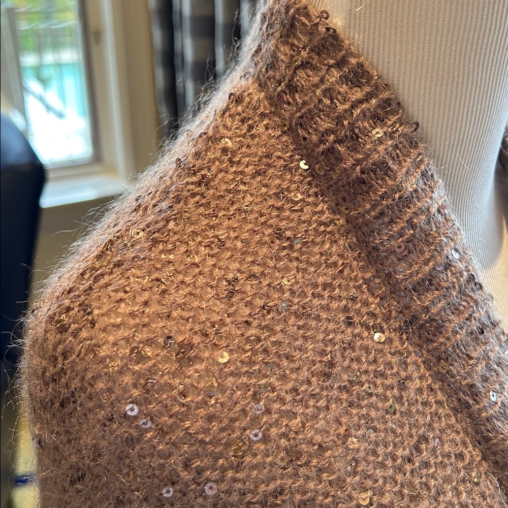 Express Light Brown Sequined Opened Cardigan - image 5